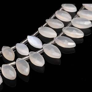 Perles de pierre de lune blanche facettées en forme de marquise, pierres précieuses naturelles de pierre de lune blanche percées sur le côté, 7x12-8x13MM, pour la fabrication de bijoux - Product Image 1