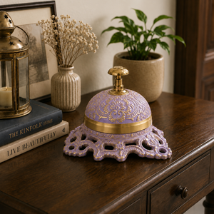 Campana de Escritorio de Latón, Color Morado Pastel Vintage, Campana Decorativa de Mesa, Campana de Servicio de Estilo Antiguo para Hotel u Oficina - Product Image 6