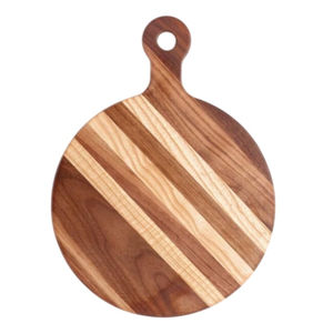 Tabla de servir y cortar de madera natural premium, directamente de fábrica, tabla redonda de madera de acacia con asa para uso en la cocina. - Product Image 1