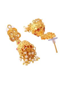 Ensemble collier et boucles d'oreilles longs en alliage plaqué or avec perles imitation, design ethnique, pour femmes, bijoux de mariage, bijoux de fête, bijoux tendance - Product Image 5
