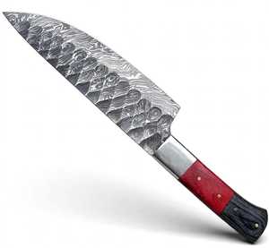 Couteau de chef artisanal en acier Damas, finition martelée, manche en bois rouge et noir - Product Image 2