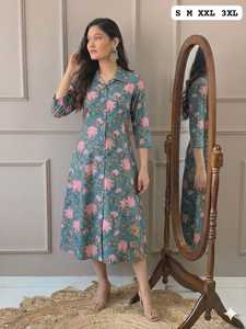 Vestido Camisero Informal de Algodón al por Mayor, Estampado Floral Jaipuri, Kurti Largo para Mujer, Túnica Indo-Occidental, Vestido Midi Línea A, Tallas Grandes - Product Image 3