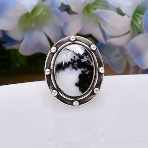 Bague en turquoise buffle blanc, argent sterling 925, faite à la main, ajustable, bijou en pierre précieuse, cadeau - Product Image 1