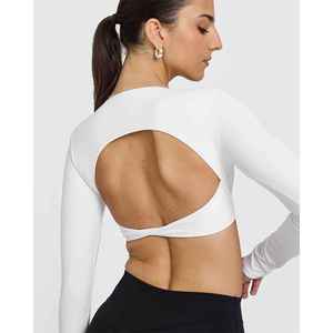 Top Corto de Cuello Alto Blanco para Mujer, Sin Costuras, Transpirable, Ligero, Elástico en Cuatro Direcciones, Ropa Deportiva, Color Sólido, Ajustado - Product Image 3