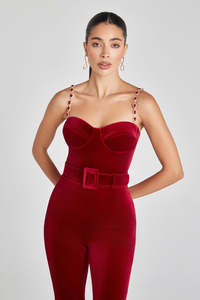 Nouvelle Arrivée Combinaison Clubwear Longue Broderie Premium Prix Raisonnable Combinaison Moulante avec Bretelles en Strass - Product Image 2