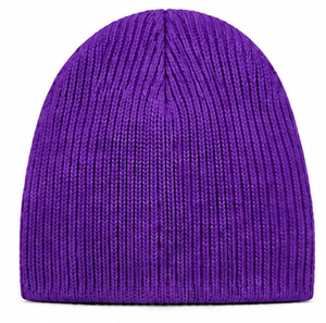 Gorro de Punto Acanalado Morado Unisex, Gorro de Invierno de Color Sólido Tejido a Máquina - Product Image 1