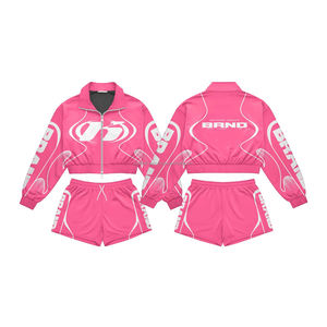 Conjunto de Sudadera Corta y Pantalones Cortos para Mujer, Diseño Sólido y Moderno, Ropa Casual para Exteriores, Impermeable, Ecológica y Personalizable - Product Image 4