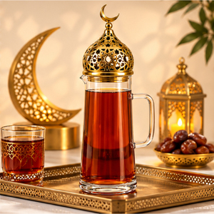 Jarra de Vidrio para Ramadán con Tapa Dorada en Forma de Cúpula de Mezquita y Luna Creciente, Estilo Árabe, para Eid Mubarak, Fiesta de Iftar - Product Image 5