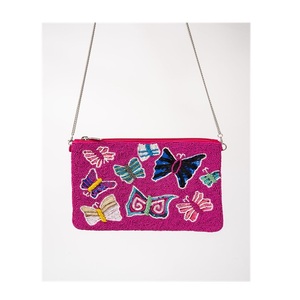 Bolso de mano de lujo rosa con mariposas bordadas y correa de cadena, accesorio de moda a precio económico. - Product Image 1
