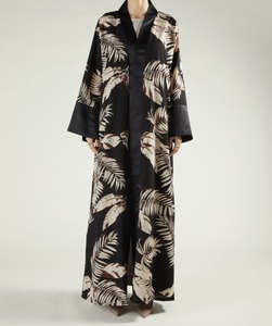 Elegent <b>Tropical</b> leaf print abaya Elegant long sleeve abaya Loose fit shawl collar <b>dress</b> Silk maxi <b>dress</b> for women - Product Image 2