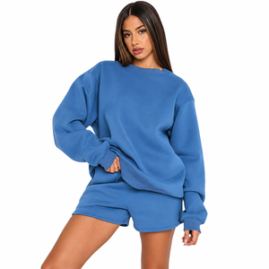 High Quality Vintage Casual 2 Piece Spring Print Stand <b>Shorts</b> Set Custom Colors Sweatshirts 100% Cotton Worsted Fabric <b>Women</b> - Product Image 1