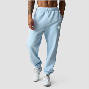 Pantalones deportivos de algodón orgánico Arctic Blue con bolsillos laterales abiertos, cintura ajustable con cordón, longitud completa con puños en las piernas. - Product Image 6