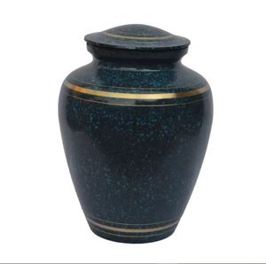 Black Aluminum Cremation Urn <b>Keepsake</b> Casket Gold Band <b>Memorial</b> Ash Container for Home Display 200 Cubic Inch Capacity Human - Product Image 1