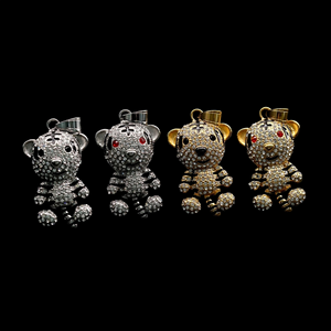Colgante de Lujo Icedout Hip Hop de Plata 925 Bañado en Oro con Moissanita y Engaste de Garra, Diseño de Oso Teddy, Joyería Bling para Fiesta - Product Image 1