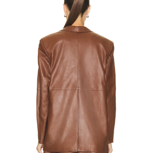 Blazer en cuir d'agneau véritable pour femme, col rabattu à un bouton, manches longues - Product Image 4