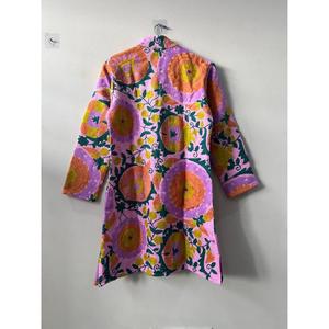 Handcrafted Knitted Breathable Cotton Long Suzani Embroidered Colorful Floral Varsity <b>Jacket</b> Festive Gift for <b>Women</b> - Product Image 2