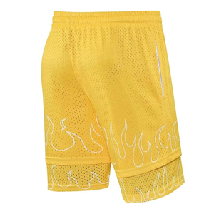 Pantalones Cortos Deportivos de Malla Amarilla para Hombre con Bordado de Llamas, Cintura con Cordón Ajustable, Transpirables e Informales - Product Image 4