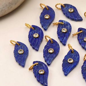 Pendentif en argent sterling sculpté en forme de plume en lapis-lazuli naturel, incrustation de pierres précieuses, fournitures de fabrication de bijoux faits à la main en gros - Product Image 2