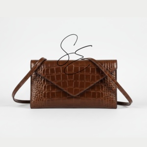 Sac bandoulière en cuir véritable gaufré croco marron pour femme, sac à fermeture à bouton-pression, sac à bandoulière de qualité supérieure, sac enveloppe OEM/ODM - Product Image 2