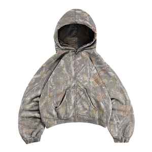 Women's Woodland Camo <b>Zip</b> <b>Up</b> <b>Cropped</b> Hoodie Oversized Long Sleeve Hooded Sweatshirt Full <b>Zip</b> Camouflage Jacket - Product Image 3