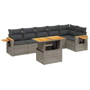 Conjunto de Sofás de Jardín de Ratán Moderno, 6 Plazas, Muebles de Mimbre para Exteriores, Diseño Contemporáneo, Color Gris - Product Image 4