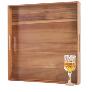 Plateau en bois d'acacia fabriqué à la main pour ottoman grand plateau de service pour petit déjeuner lit collations ou fromage utilisation dans la table de cuisine ou décor - Product Image 1