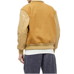 Hot Selling Custom High Varsity Genuine <b>Leather</b> <b>Jacket</b> Stand <b>Winter</b> Puffer Thin Wool Body Knitted Sleeves University Letterman - Product Image 6