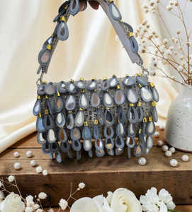 Pochette indienne faite à la main avec pompons perlés, brodée, pour soirée, mariage, mariée, sac à main pour femme, doublure en coton écologique, fermeture éclair - Product Image 5