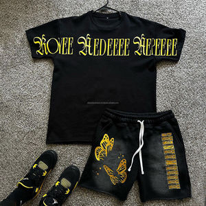 Ensemble T-shirt et short décontracté pour homme, 100 % polyester, délavé à l'acide, effet soleil, col rond, séchage rapide, sérigraphie et broderie - Product Image 3