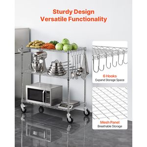 Carrello Utilitario Commerciale a 3 Ripiani in Acciaio con Griglia Metallica Resistente e Ruote per Lavori in Cucina - Product Image 6