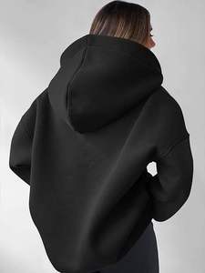 Black <b>Hooded</b> Half <b>Zip</b> Sweatshirt Regular Sleeve Solid Color FRENCH TERRY Knitted Men's Autumn Wear Casual Style - Product Image 3