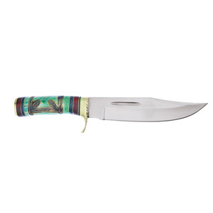 Couteau Bowie en acier inoxydable à lame fixe pour le camping en plein air, la chasse, le bushcraft, équipement utilitaire avec étui en cuir - Product Image 4