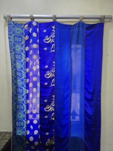 Blue Silk Patchwork <b>Curtain</b> Panel With Printed Patterns Tab Top Traditional Chinese Style Translucent <b>Window</b> Decor - Product Image 3