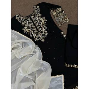 TENDANCE GEORGETTE BRODERIE SÉQUENCE TRAVAIL TOP PALAZZO AVEC DUPATTA NOIR - Product Image 5