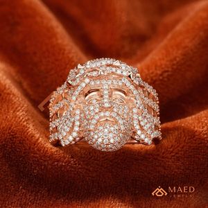 Luxury Iced Out Jesus Piece <b>Ring</b> - 14K Rose Gold Plated Hip Hop <b>Statement</b> <b>Ring</b> Big Heavy 3D Rose Gold Religious <b>Ring</b> - Product Image 1