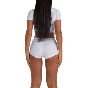 Casual Summer Outfit <b>Set</b> Solid Breathable Short T-Shirt <b>Set</b> and above Knee Shorts with Custom Decoration for Daily Wear - Product Image 6