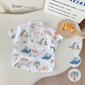 Ensembles de vêtements pour garçons de haute qualité, chemise à manches courtes décontractée, shorts, imprimé dinosaure, toile polyester/coton, mode boutique pour tout-petits - Product Image 5