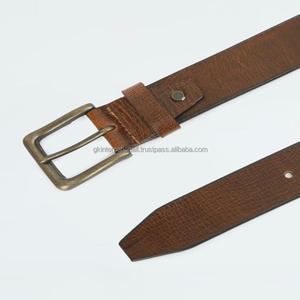 Ceinture décontractée pour homme en cuir de vachette brun texturé, fabriquée à la main, avec boucle en laiton réglable. - Product Image 3