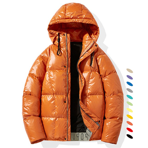 Orange Hooded Puffer Jacket <b>Thick</b> Windproof Casual <b>Winter</b> <b>Coat</b> With Button Closure Solid Color Regular Fit - Product Image 3