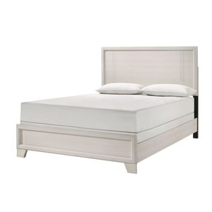 Letto Contemporaneo in Legno con Pannello Singolo Misura King Size, Finitura Bianca/Beige, Arredamento Camera da Letto - Product Image 1