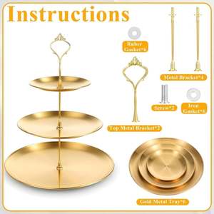 Gold 3 Tier Round Cake <b>Stand</b> Metal Dessert Display Rack Reusable Hand <b>Wash</b> Only - Product Image 3