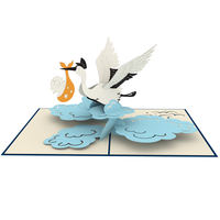 Tarjeta Pop-up 3D de Cigüeña y Bebé al por Mayor con Sobre, Anuncio de Nacimiento Personalizado, Tarjetas de Felicitación de Papel Origami Hechas a Mano