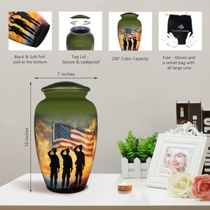 Memorial Cremation Urn For Veterans Patriotic American Flag Design Funeral Ashes <b>Keepsake</b> Tribute Decor Urn Home Display - Product Image 3