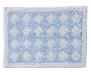 Tapis de bain classique en coton, rectangulaire, motif géométrique losanges, bleu et blanc, absorbant, tricoté - Product Image 1