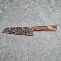 Couteau de chef japonais de 8 pouces en cuivre damas, cœur VG10, manche en bois stabilisé, logo personnalisé, étui en cuir fait main