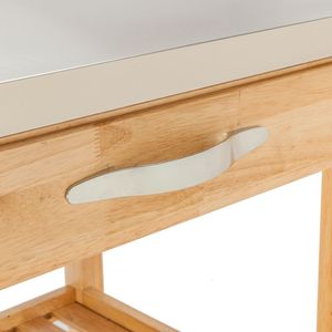 Carrello da Cucina Mobile Burlywood con Piano in Acciaio Inox, Due Cassetti e Due Ripiani - Product Image 6