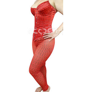 Compra Nuestro Conjunto de Corsé Reductor de Cintura con Estampado de Cocodrilo Rojo y Leggings Estampados - Product Image 1