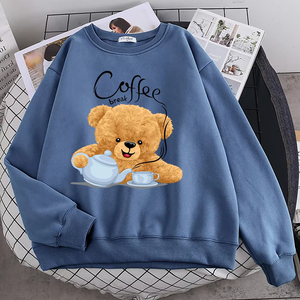 Sudadera con capucha para mujer, nueva, de calidad, estilo casual, con estampado de oso de peluche preparando café, holgada y suave - Product Image 3