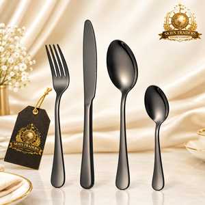 Ensemble de couverts noir mat en acier inoxydable, couverts de cuisine et de salle à manger modernes, ensemble de fourchettes, couteaux et cuillères, vaisselle minimaliste - Product Image 1