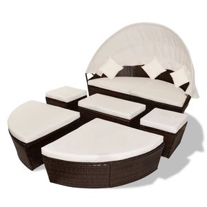 186x226 cm marrone Poly Rattan letto da giardino con baldacchino set da giardino - Product Image 2